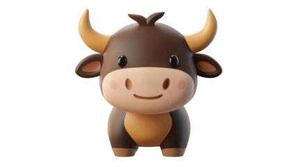 Fototapeta premium Adorable Cartoon Bull Figurine Isolated on White Background – Playful Farm Animal Character in Cute Decorative Style