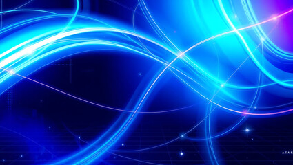 Abstract Blue Neon Light Background: Smooth Shiny Waves for Modern Digital Design