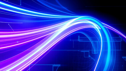 Abstract Neon Blue and Pink Technology Background: Futuristic Digital Design with Ethereal Glow and Motion Blur Effects