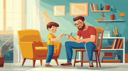 cartoon vector father and son working together