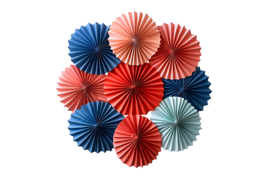 Decorations of vibrant red white and blue paper fans isolated on transparent background
 - Powered by Adobe