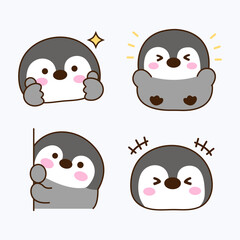 Vector cartoon illustration of penguin sticker set Concept Isolated Flat
