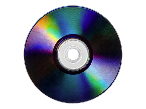 Vibrant close-up of a data disc showcasing iridescent rainbow hues.  Perfect for technology, multimedia, or abstract design projects.  High-resolution image ideal for print and web use.