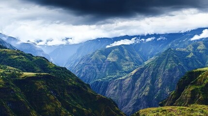 Dramatic mountain vista in a deep valley.