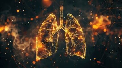 Abstract Digital Artwork of Lungs with Glowing Connections and Particles