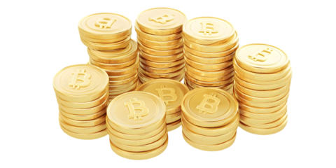 Gold Bitcoin Coins Stacked On Transparent Background Illustration