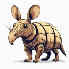 A stylized illustration of a armadillo, showcasing its distinctive armored shell and prominent ears.  Detailed rendering of its unique features