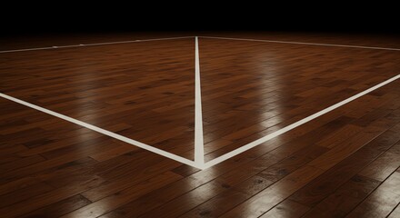 Wood Floor Court with White Lines