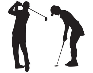 woman and man golf pose silhouette vector design