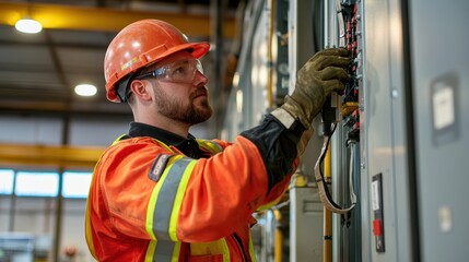 Engineer installing new electrical systems in an industrial setting.