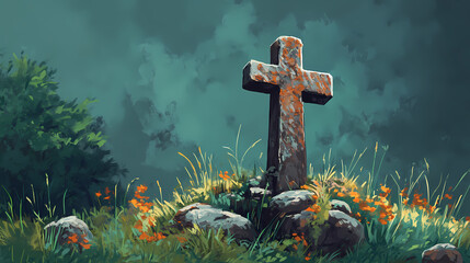 stone cross tombstone