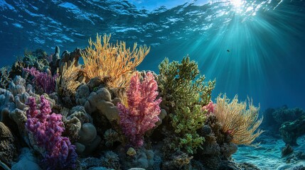 Fototapeta premium Vibrant coral reef flourishing underwater scene.