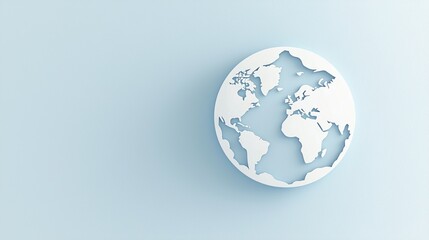 Naklejka premium Minimalist white world map globe on a light blue background, representing global concepts and international connections.