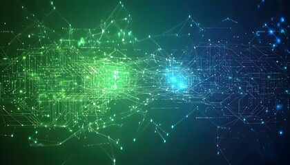 Obraz premium Abstract Digital Network Green Blue Connections