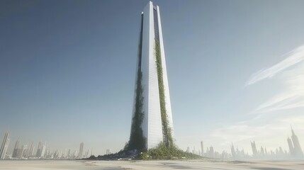 Fototapeta premium Sustainable urbanism visualization showcasing architectural innovation with green elements blending futuristic design and organic forms for conceptual future cityscapes