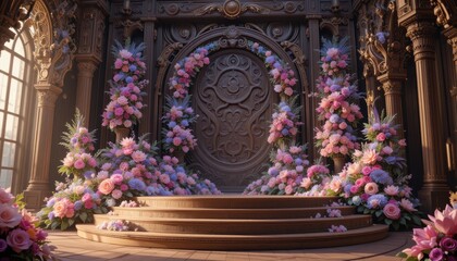 Fototapeta premium Enchanted Palace Floral Arrangement: A Dreamlike Wedding Ceremony