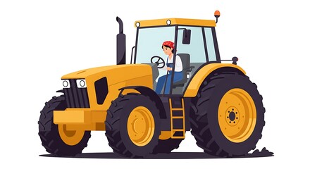 Obraz premium Operating a Yellow Farm Tractor on White Background