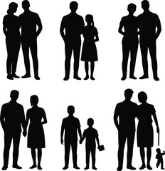 Family Silhouette Set | Parents and Children Icons Happy Family Vector Silhouettes | Group & Relationship Icons