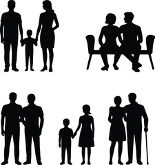 Family Silhouette Set | Parents and Children Icons Happy Family Vector Silhouettes | Group & Relationship Icons