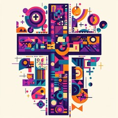 Abstract Colorful Cross Geometric Design
