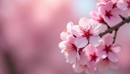 Fototapeta premium Delicate pink sakura blossoms, full bloom, soft focus, fabric pattern, romantic, illustration