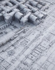 Architectural blueprint overlay on a photo  Tech, engineering, construction concept , vector, blueprint overlay