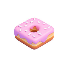 A colorful pink frosted donut with sprinkles, placed on a clean background, ideal for food-related content, dessert promotions, or bakery advertisements