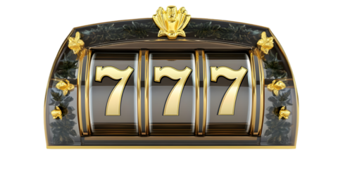Golden Lucky Seven Slot Machine Illustration Against Dark Isolated Background