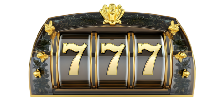 Golden Lucky Seven Slot Machine Illustration Against Dark Isolated Background