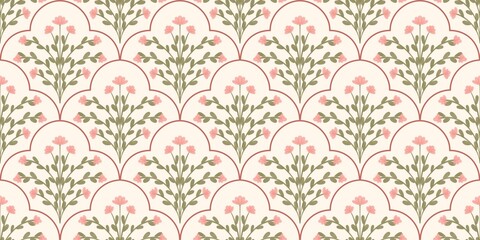 Seamless watercolour and unique floral pattern background for covers, notes, Soft backgrounds colour. Watercolour art work. Flower stalk. Pink flower. 