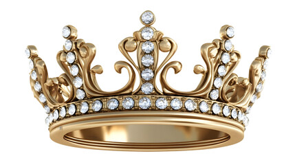 Golden Crown Illustration with Diamond Gemstones Isolated on Transparent Background