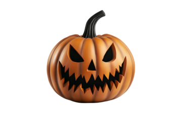 Halloween Illustration Carved Pumpkin With Spooky Face And Orange Color Isolated