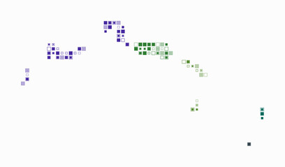 Turks and Caicos Islands, shape of the country built of colored cells. Digital style map of the Turks and Caicos Islands on a white background. Small size square blocks. Abstract vector illustration.