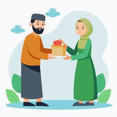 man and woman with gift in zakat