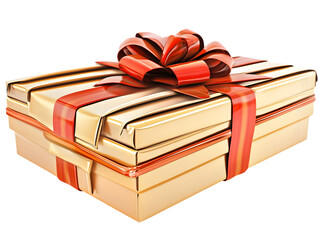 Illustration of a Golden Gift Box with Red Ribbon Isolated on Black Background