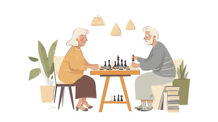 vector cartoon couple playing chess