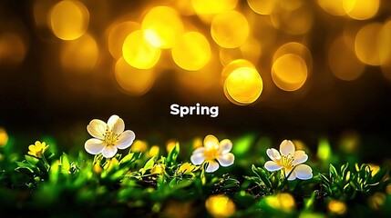 Delicate spring blossoms in vibrant golden bokeh.