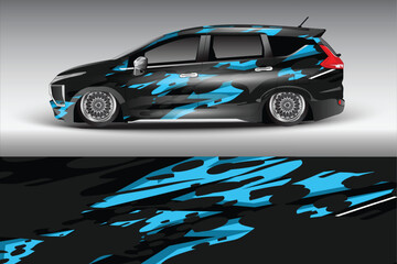 Obraz premium Stylish modified car with blue graphic design