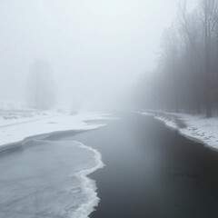 Obraz premium Icy River in Winter Fog 