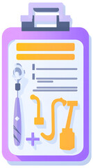 Obraz premium Illustration Of Dental Tools On A Purple Clipboard With Transparent Background