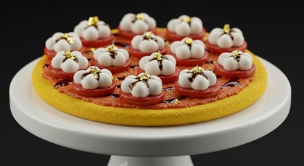 Obraz premium Gourmet tomato and cream pizza with gold leaf elegant delicious food photography red art dish meal