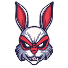 Obraz premium Fierce white rabbit mascot with red accents on transparent background for gaming and esports