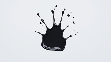 A black liquid splash forms a dynamic, crown-like shape against a plain white background.