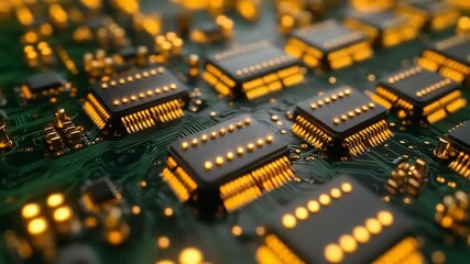 Close-up of glowing circuit board components - Powered by Adobe
