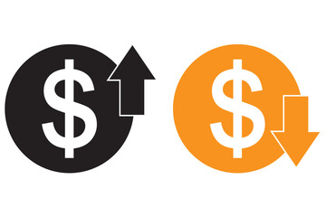 Fototapeta premium Cost reduction, Cost rising. Cost increase. Price reduced, discount icon. Financial concept. Sign up and down price. Costs cutting and efficiency concept vector design and illustration.