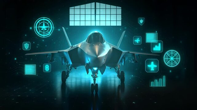 Futuristic Jet Fighter Aircraft with Digital Flight Control and Smart Military Aviation Technology Interface

