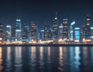 Blurred city lights, bokeh circles, deep blue backdrop, scene, art