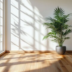 Empty room with sunlight and a houseplant.