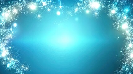 A vibrant, glowing, light blue background, framed by sparkling, white particles.