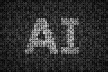 AI inscription over binary code background, artificial intelligence